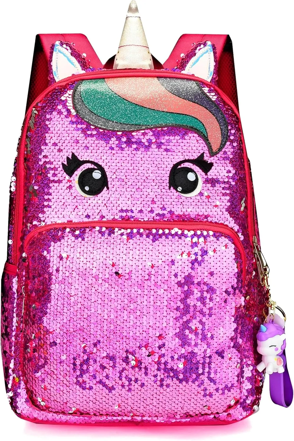 Kids Enchanting Unicorn Flip Sequin Backpack for Little Girls Age 6-8-9-10 Years Old- Sparkling Glitter Fashion Book Bag for School, Travel, Birthday (Berry Unicorn)