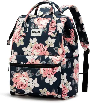 Kinmac Laptop Backpack for Women and Men, Large Capacity Travel Backpack for 15.6 inch Laptop Computer (Blue Rose)