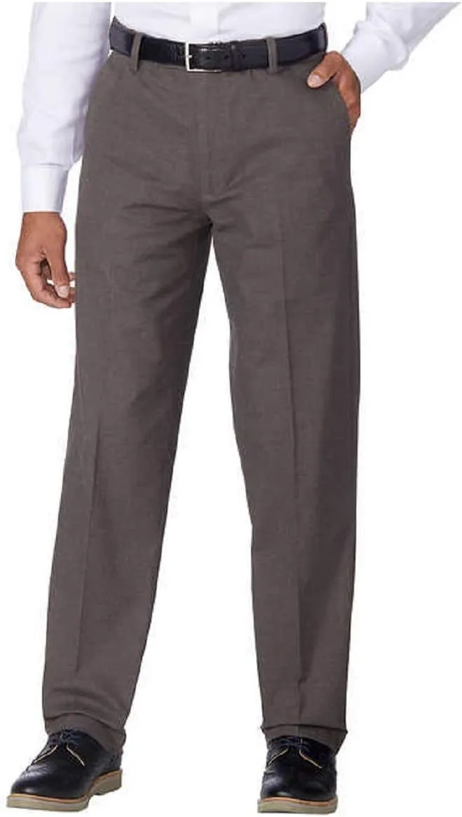 Kirkland Signature Men’s Non-Iron Comfort Pant with Expander Waist (Brown Fancy, 36x32)