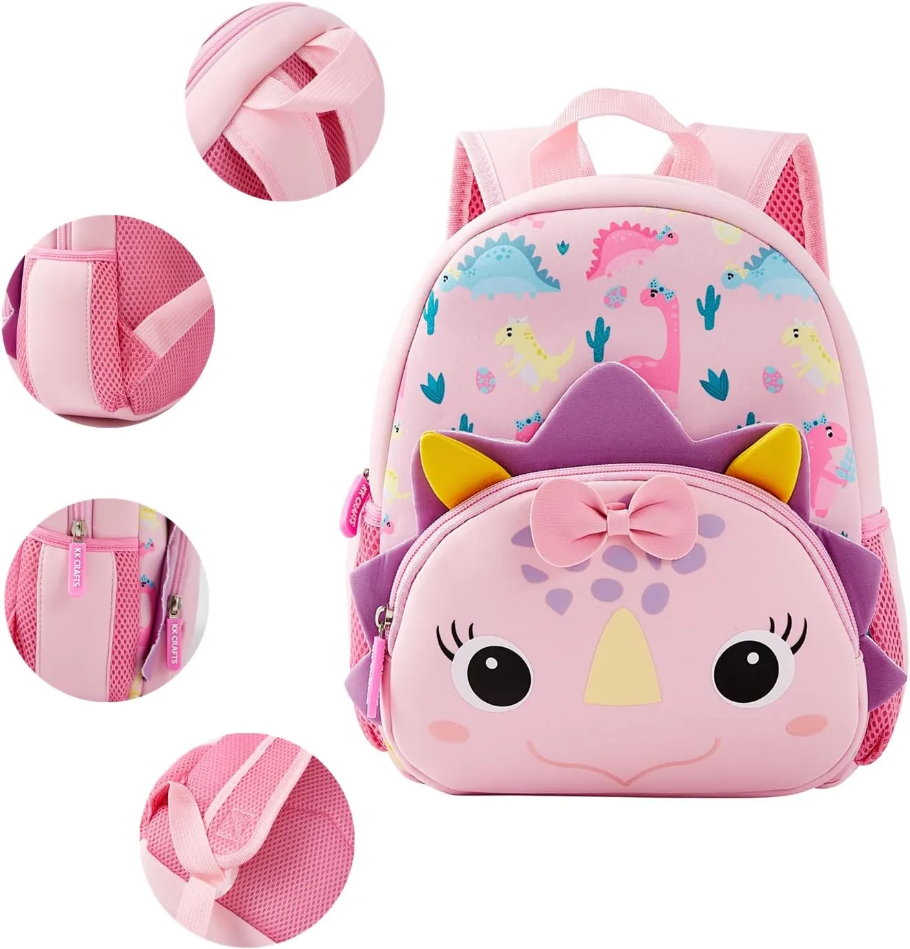 KK CRAFTS Preschool Backpack Toddler Neoprene Animal Schoolbag Lunch backpack for Kids Boys Girls(Dinosaur Girl)