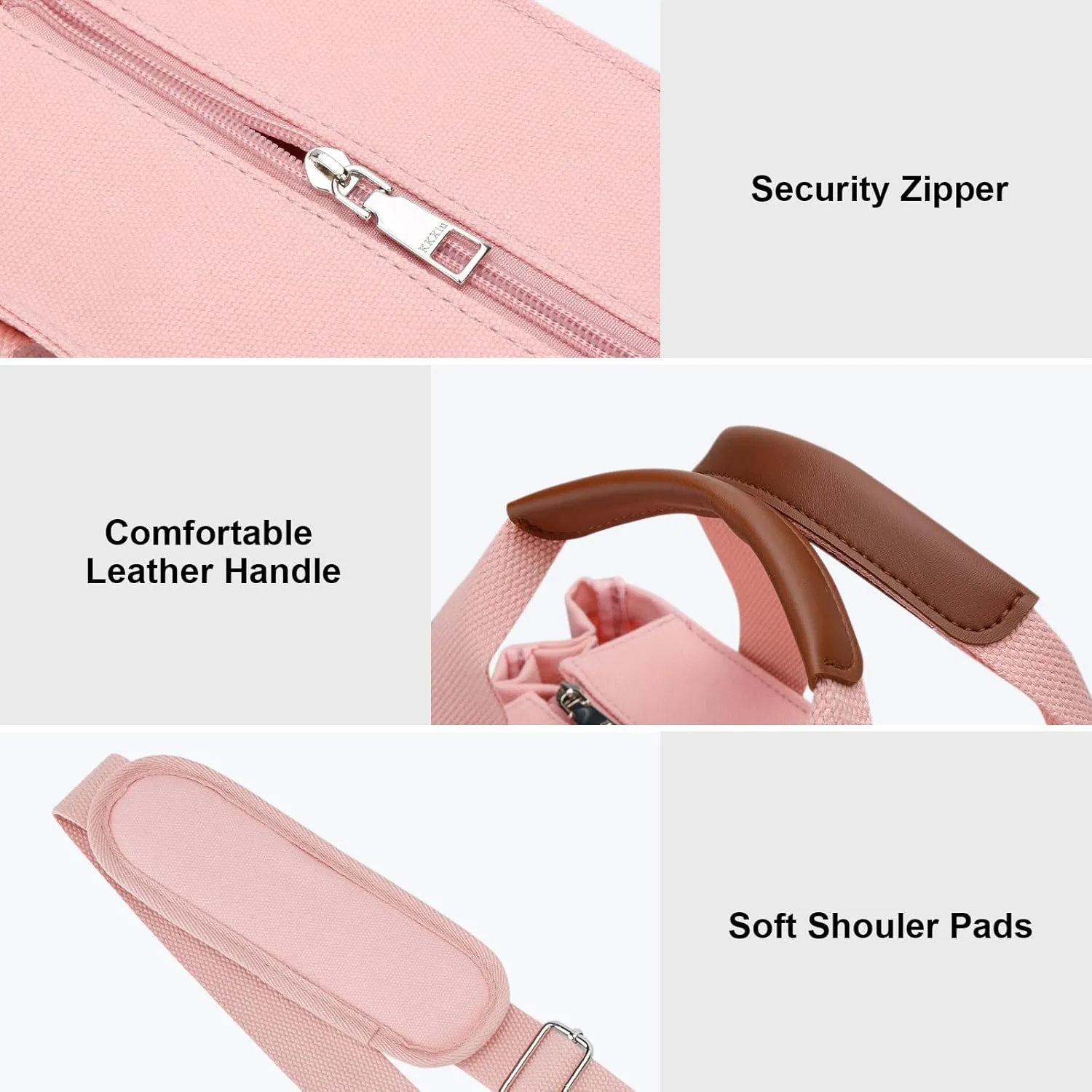 KKXIU Canvas Tote Bag for Women with Zipper and Compartments Crossbody Large Bible Messenger Purse Bag With Pockets