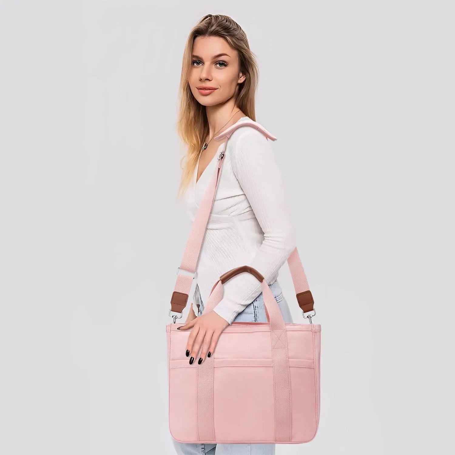 KKXIU Canvas Tote Bag for Women with Zipper and Compartments Crossbody Large Bible Messenger Purse Bag With Pockets