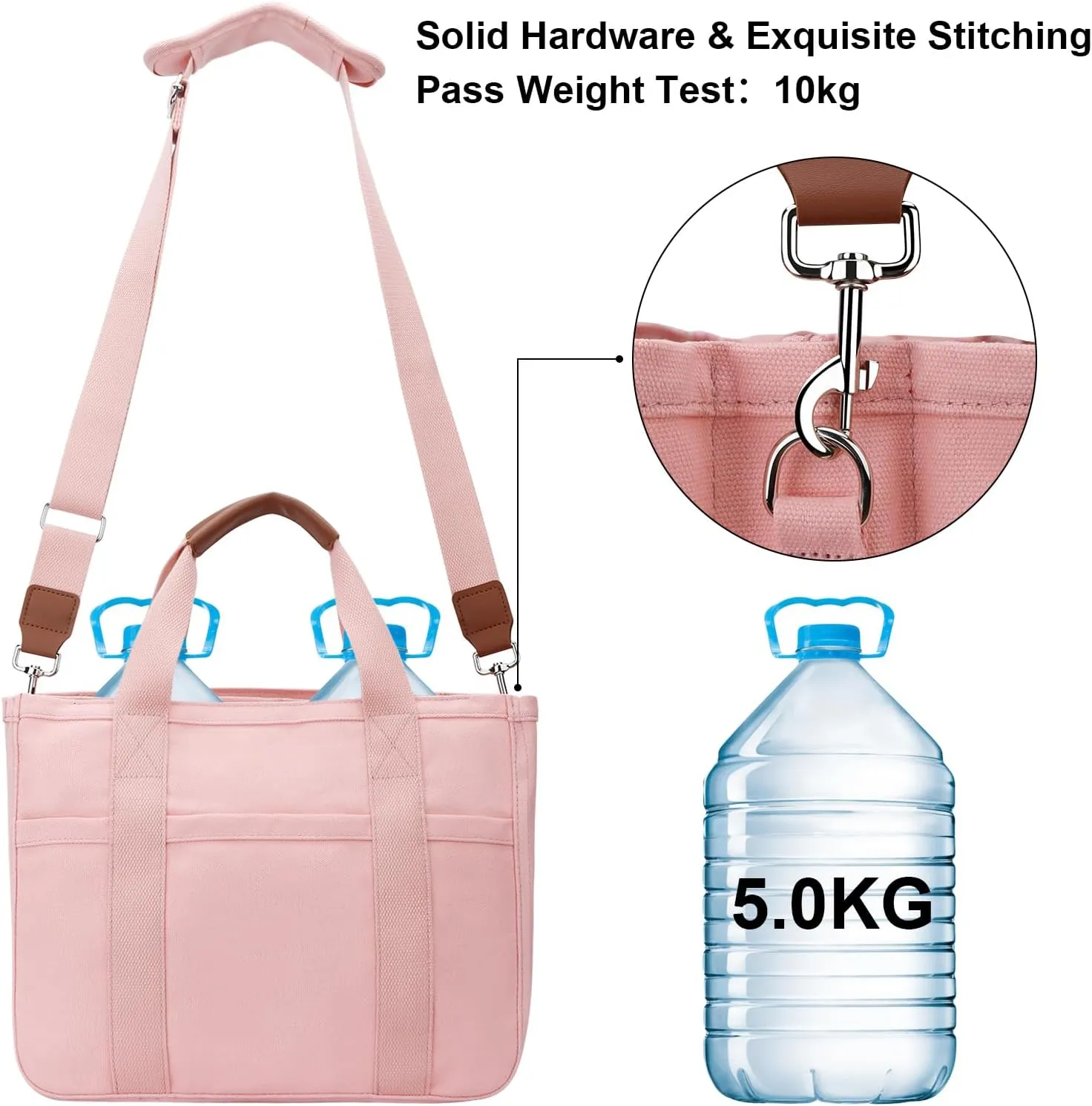 KKXIU Canvas Tote Bag for Women with Zipper and Compartments Crossbody Large Bible Messenger Purse Bag With Pockets