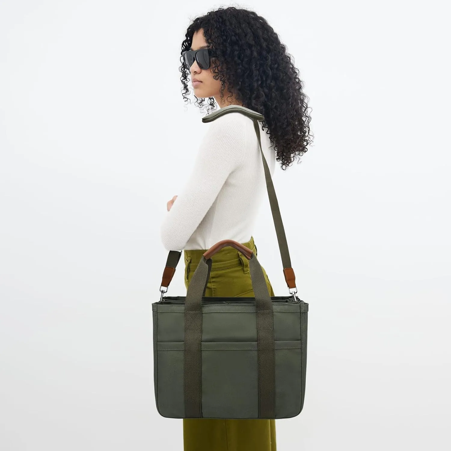 KKXIU Canvas Tote Bag for Women with Zipper and Compartments Crossbody Large Bible Messenger Purse Bag With Pockets