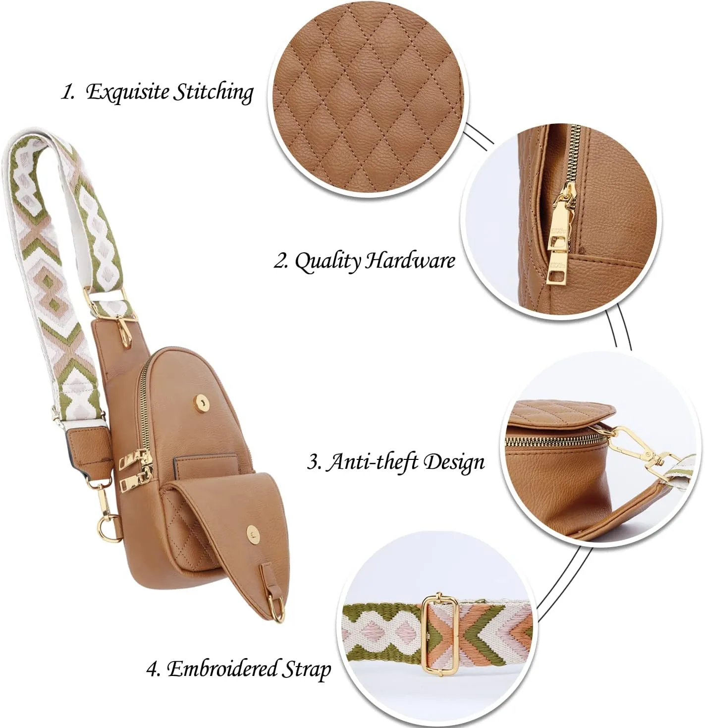 KKXIU Fashion Small Sling Bag for Women Leather Fanny Packs Chest Crossbody Cell Phone Bag Shoulder Travel Purse Gifts for Teenager (A-Brown)