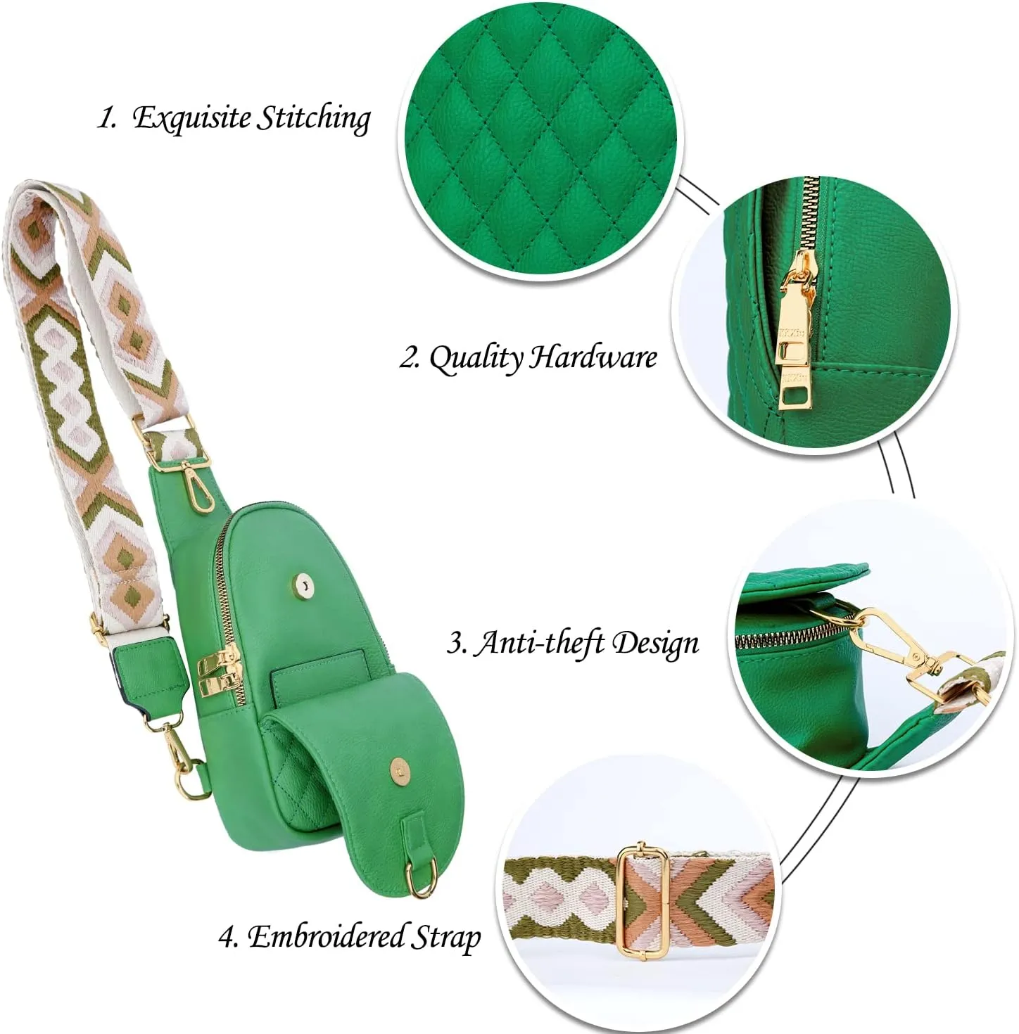 KKXIU Fashion Small Sling Bag for Women Leather Fanny Packs Chest Crossbody Cell Phone Bag Shoulder Travel Purse Gifts for Teenager (A-Green)