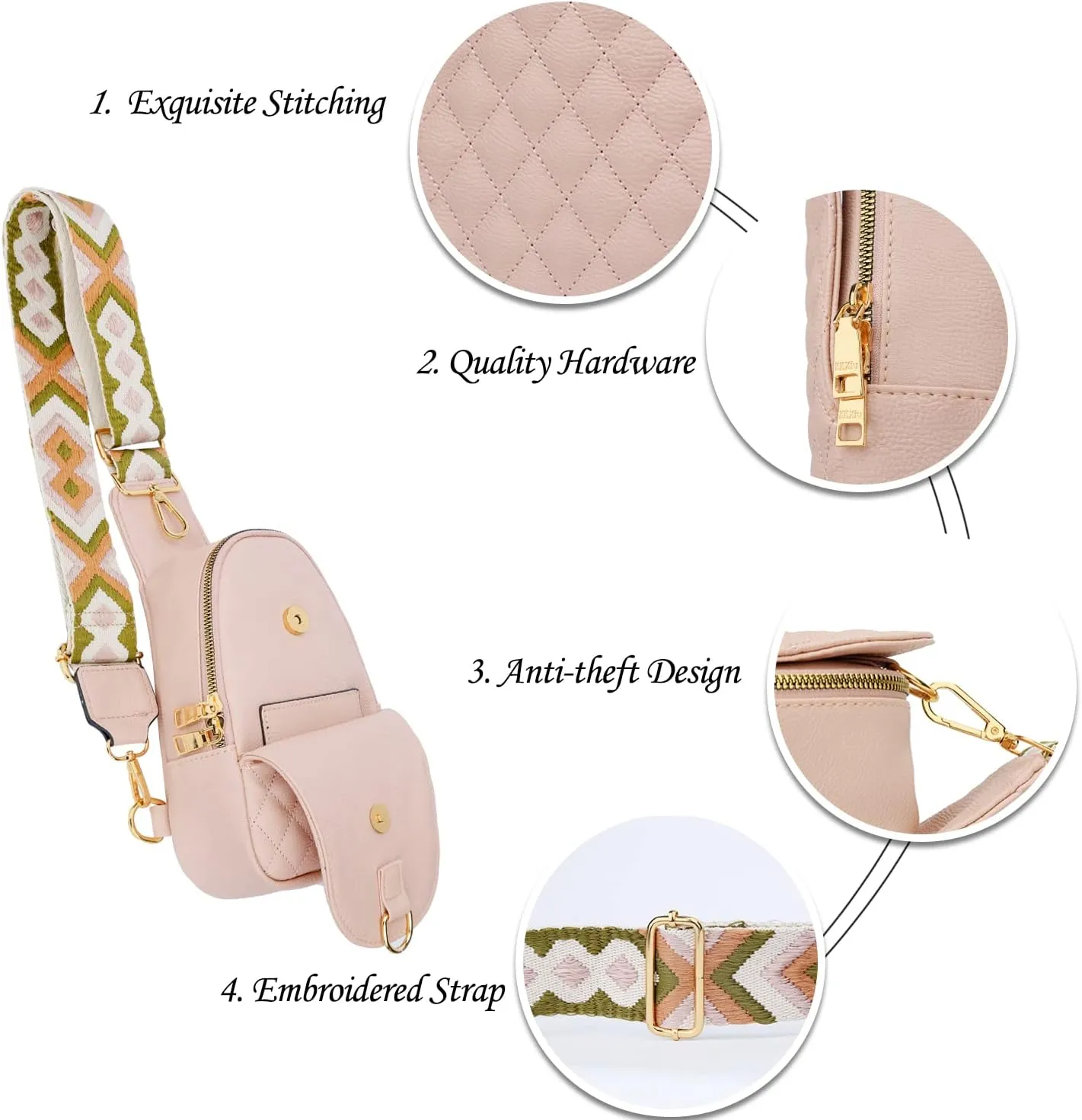 KKXIU Fashion Small Sling Bag for Women Leather Fanny Packs Chest Crossbody Cell Phone Bag Shoulder Travel Purse Gifts for Teenager (A-Pink)