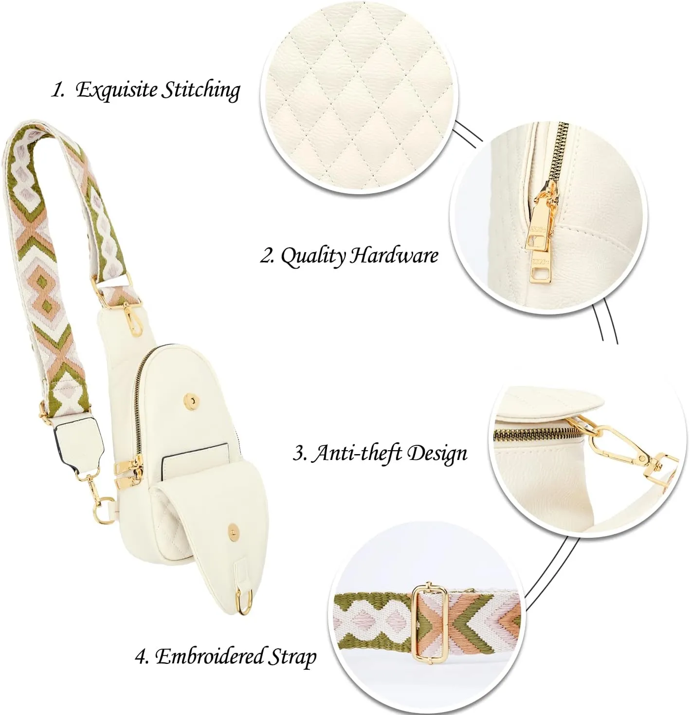 KKXIU Fashion Small Sling Bag for Women Leather Fanny Packs Chest Crossbody Cell Phone Bag Shoulder Travel Purse Gifts for Teenager (A-White)