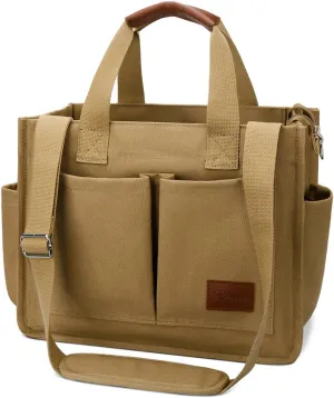 KKXIU Large Canvas Tote Bag for Women with Zipper and Compartments Crossbody Work Bible Messenger Purse Bag With Pockets