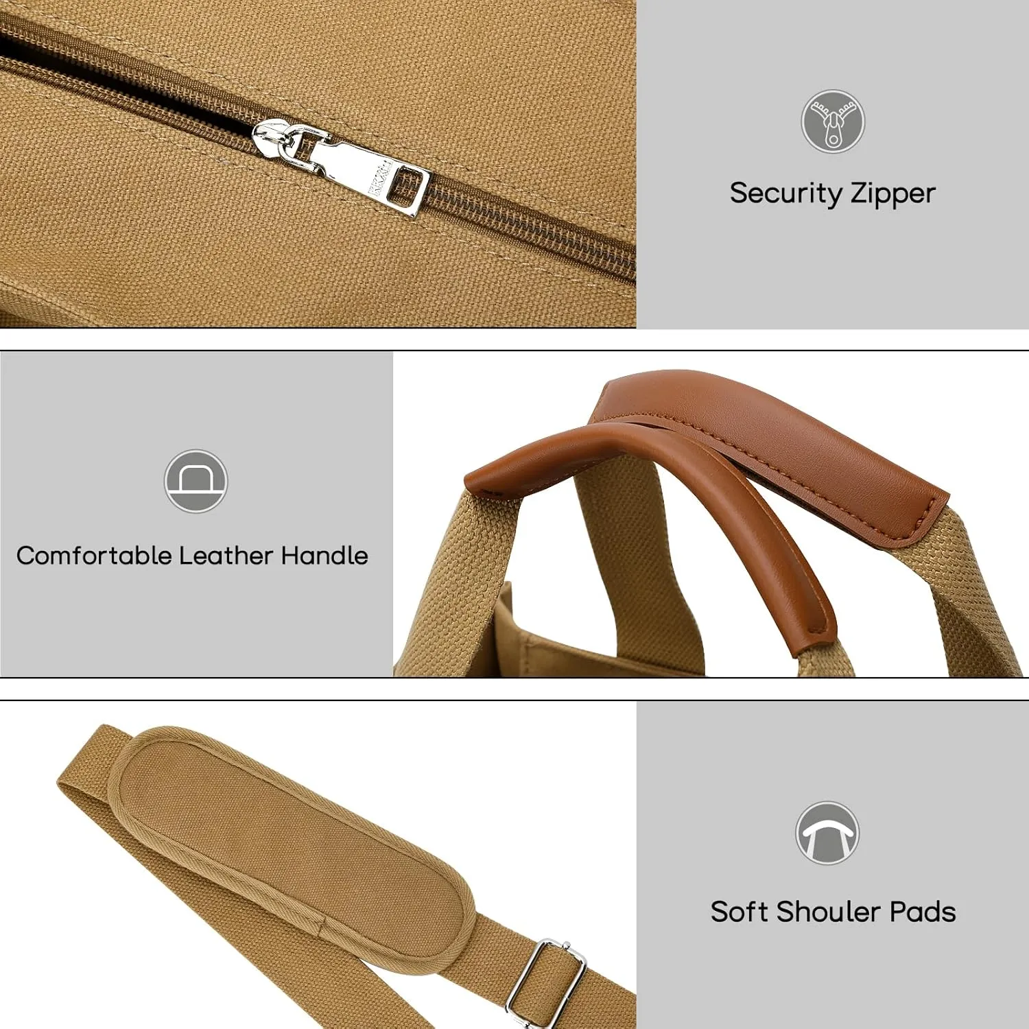 KKXIU Large Canvas Tote Bag for Women with Zipper and Compartments Crossbody Work Bible Messenger Purse Bag With Pockets
