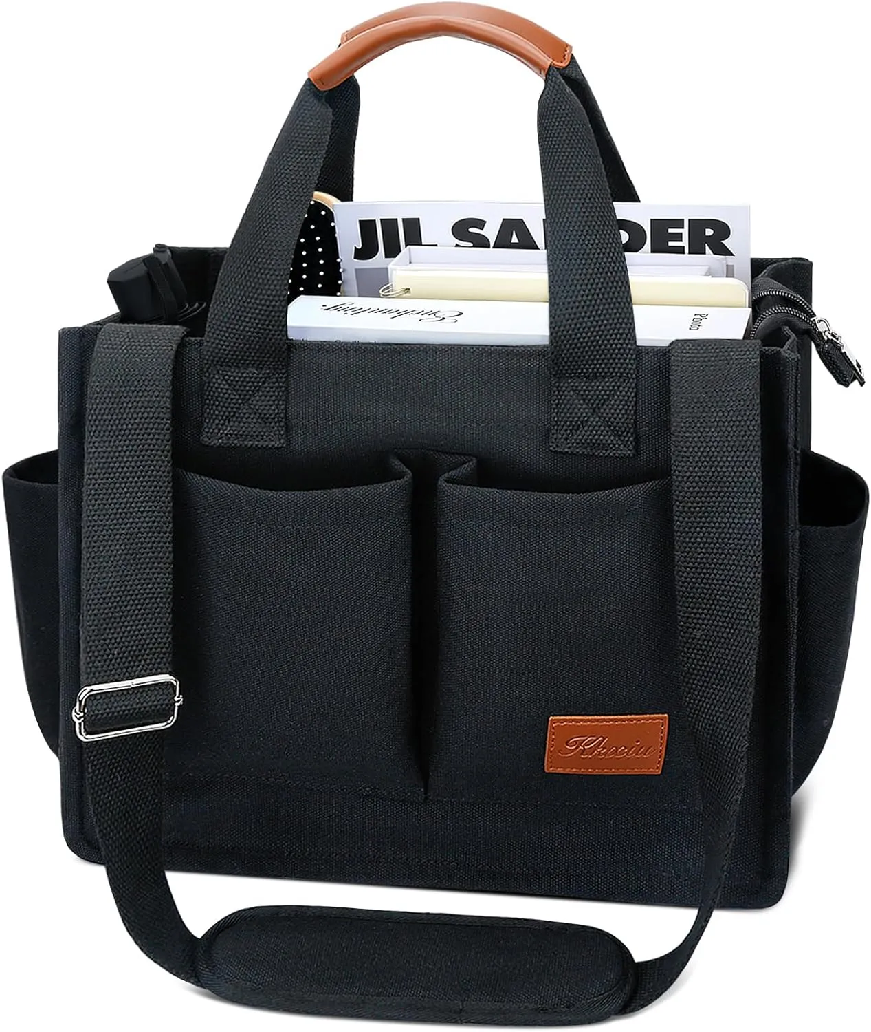 KKXIU Large Canvas Tote Bag for Women with Zipper and Compartments Crossbody Work Bible Messenger Purse Bag With Pockets