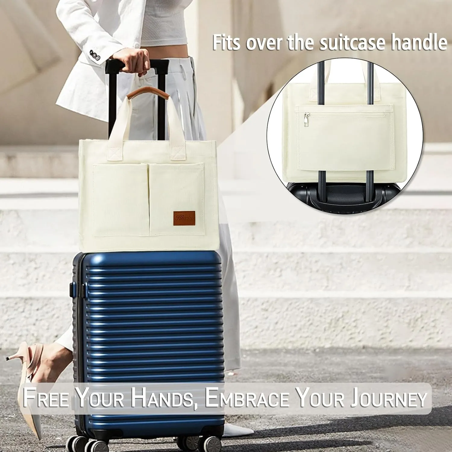 KKXIU Large Canvas Tote Bag for Women with Zipper and Compartments Crossbody Work Bible Messenger Purse Bag With Pockets