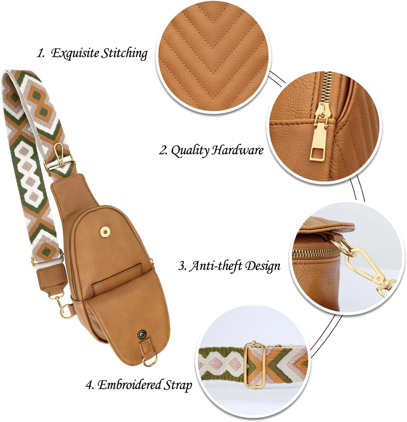 KKXIU Small Sling Bag for Women Leather Fanny Packs Chest Crossbody Cell Phone Bag Shoulder Travel Purse Gifts for Teenager (C-Brown)