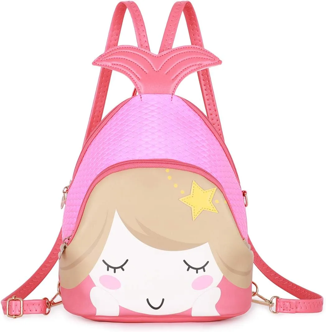 KL928 Cute Mini Backpack Toddler Animal Casual Daypack PU Leather Preschool Convertible Shoulder Bag Gift for Kids Boys Girls (Coral)