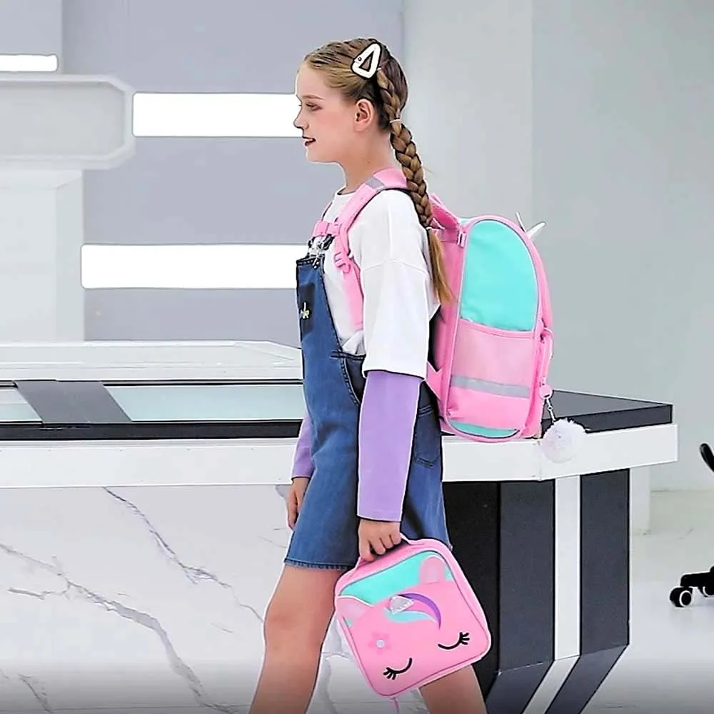 KLFVB 3PCS Backpack for Girls and Boys, 15" Unicorn Dinosaur Bookbag with Lunch Box, Kids Preschool School bag