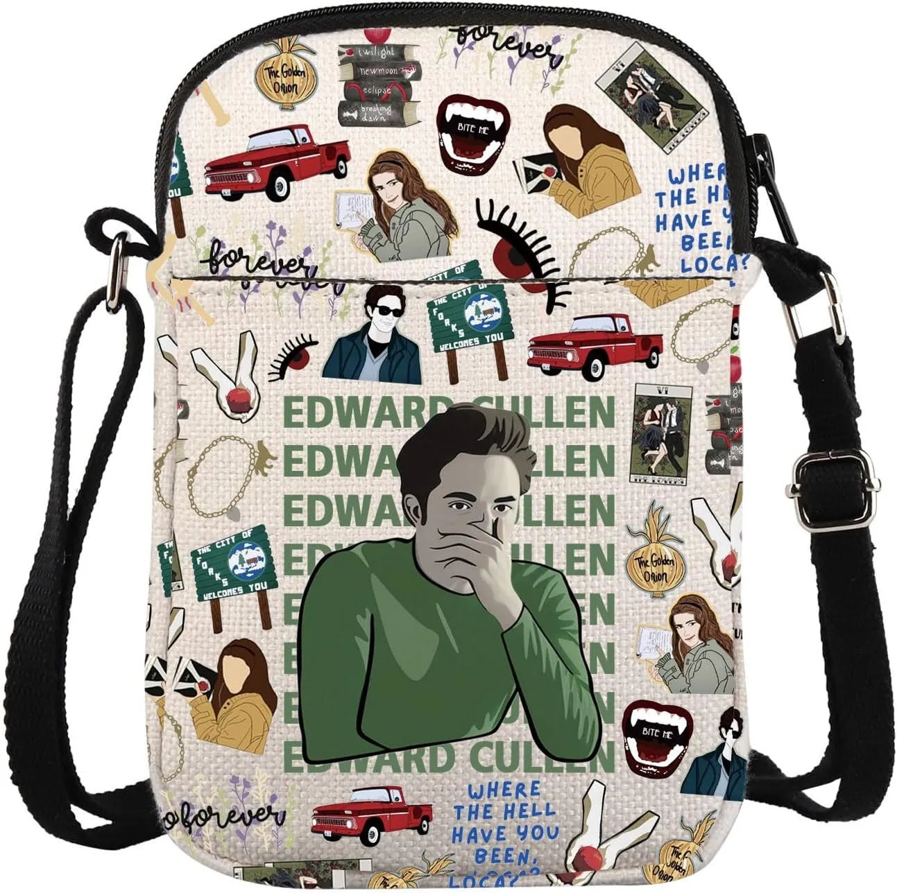KUIYAI Vampire Movie Merchandise Crossbody Bag Vampire Movie Lover Gift Forks Washington Gift Edward Cullen Character Bag