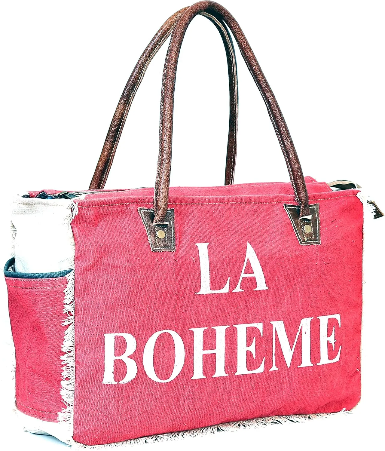 LA BOHEME Upcycled Canvas & Leather Crossbody Bag