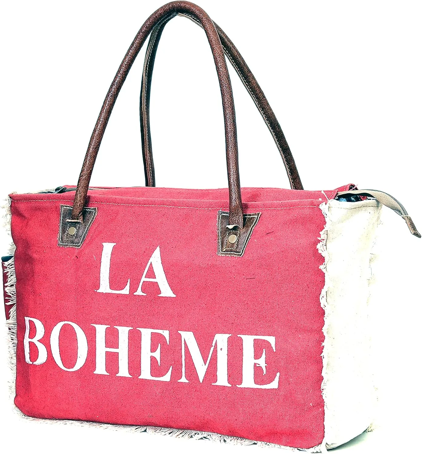 LA BOHEME Upcycled Canvas & Leather Crossbody Bag