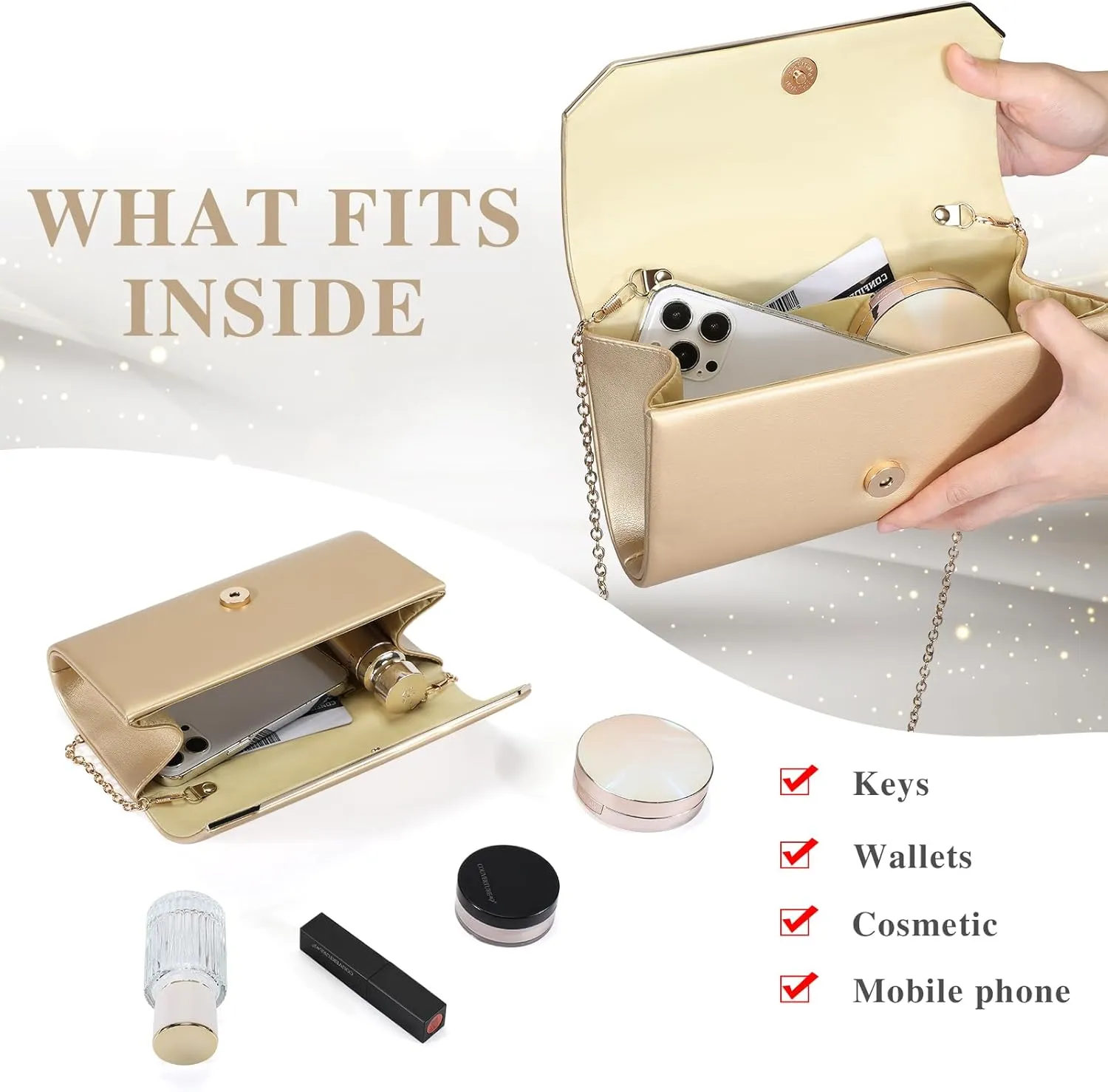 Ladies Evening Clutch Bag Elegant Handbag Purse for Wedding Formal Prom Party Bridal
