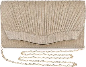 Ladies Pleated Evening Clutches Glitter Envelope Handbag Elegant Small Shoulder Bag for Wedding Party Prom Bridal