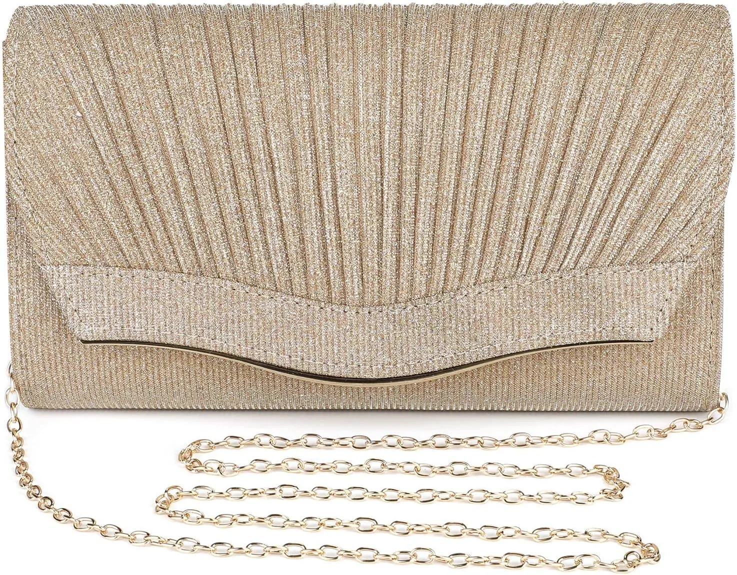 Ladies Pleated Evening Clutches Glitter Envelope Handbag Elegant Small Shoulder Bag for Wedding Party Prom Bridal