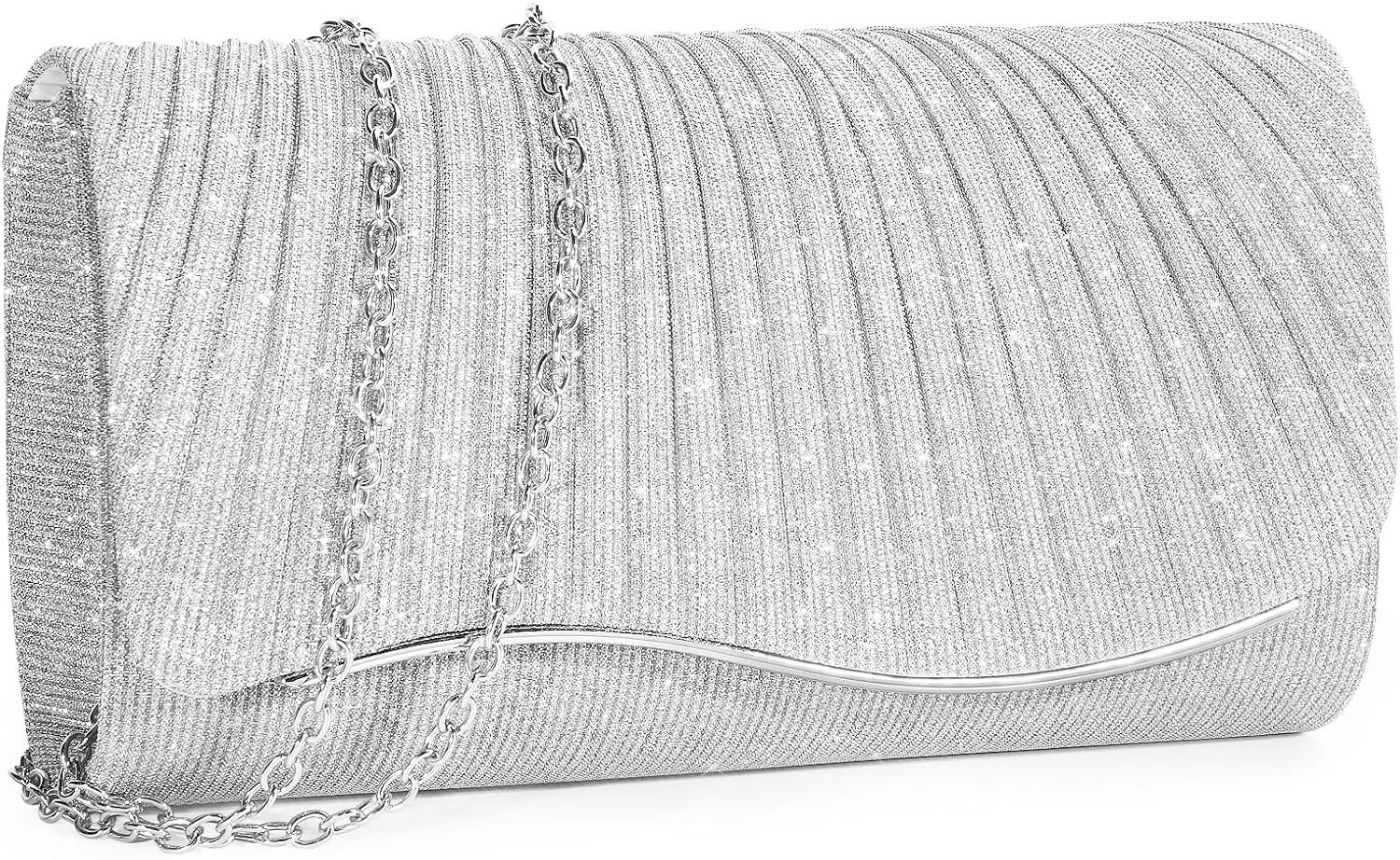 Ladies Pleated Evening Clutches Glitter Envelope Handbag Elegant Small Shoulder Bag for Wedding Party Prom Bridal