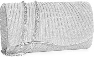 Ladies Pleated Evening Clutches Glitter Envelope Handbag Elegant Small Shoulder Bag for Wedding Party Prom Bridal