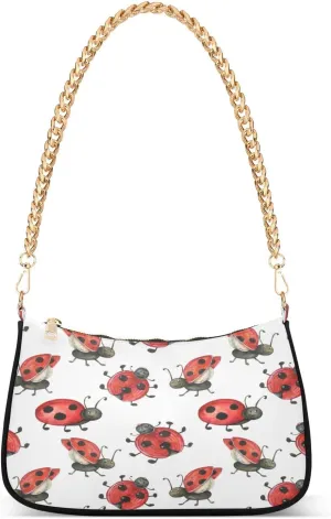 Ladybugs Spring Shoulder Bag for Women Hobo Tote Handbag Gold Chain Crossbody Bag with Zipper Clutch Purse Handbags