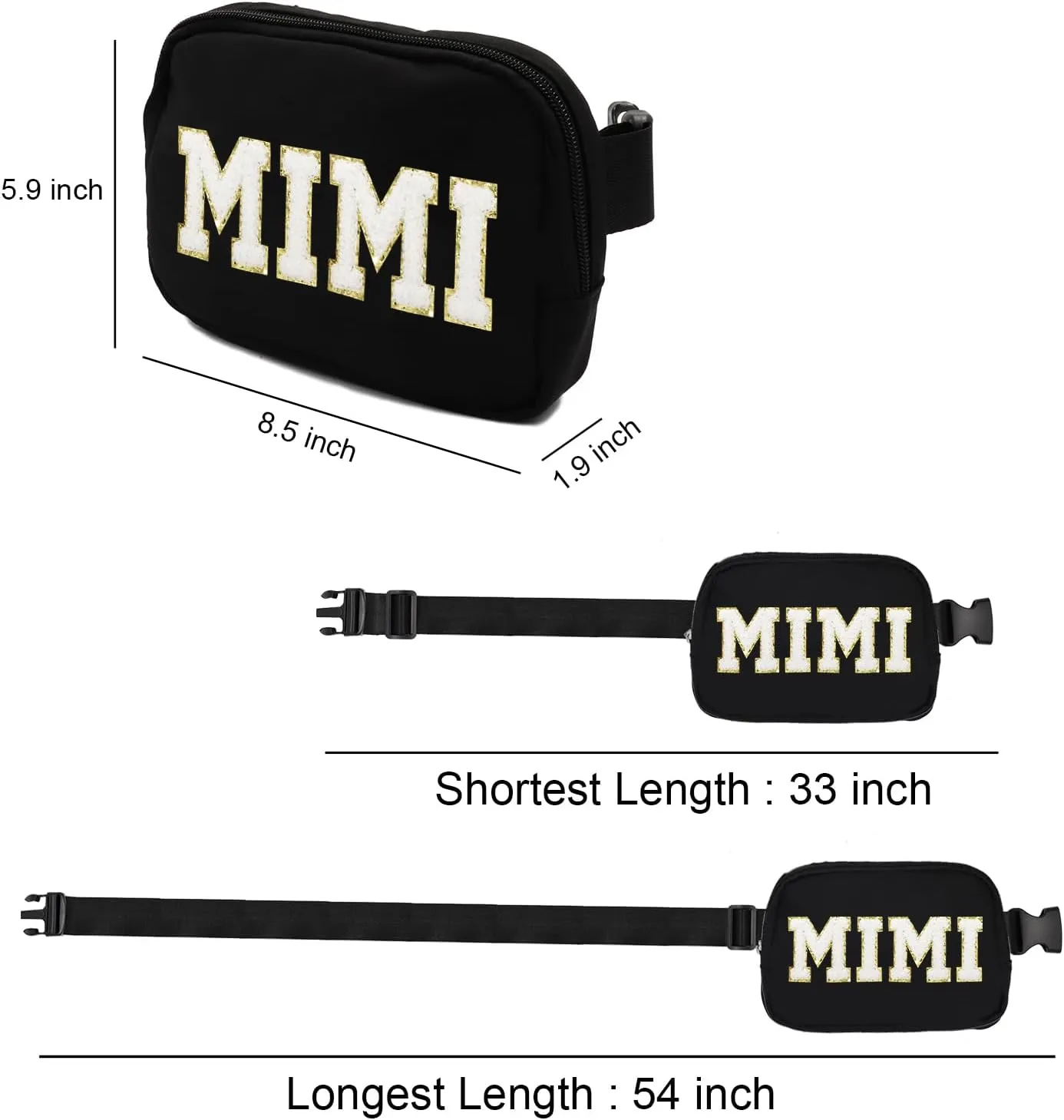 Lamyba Mothers Day Gifts for Mimi Waterproof Adjustable Fanny Pack MIMI Gifts for Grandma Crossbody Waist Bag Black