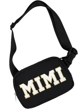Lamyba Mothers Day Gifts for Mimi Waterproof Adjustable Fanny Pack MIMI Gifts for Grandma Crossbody Waist Bag Black