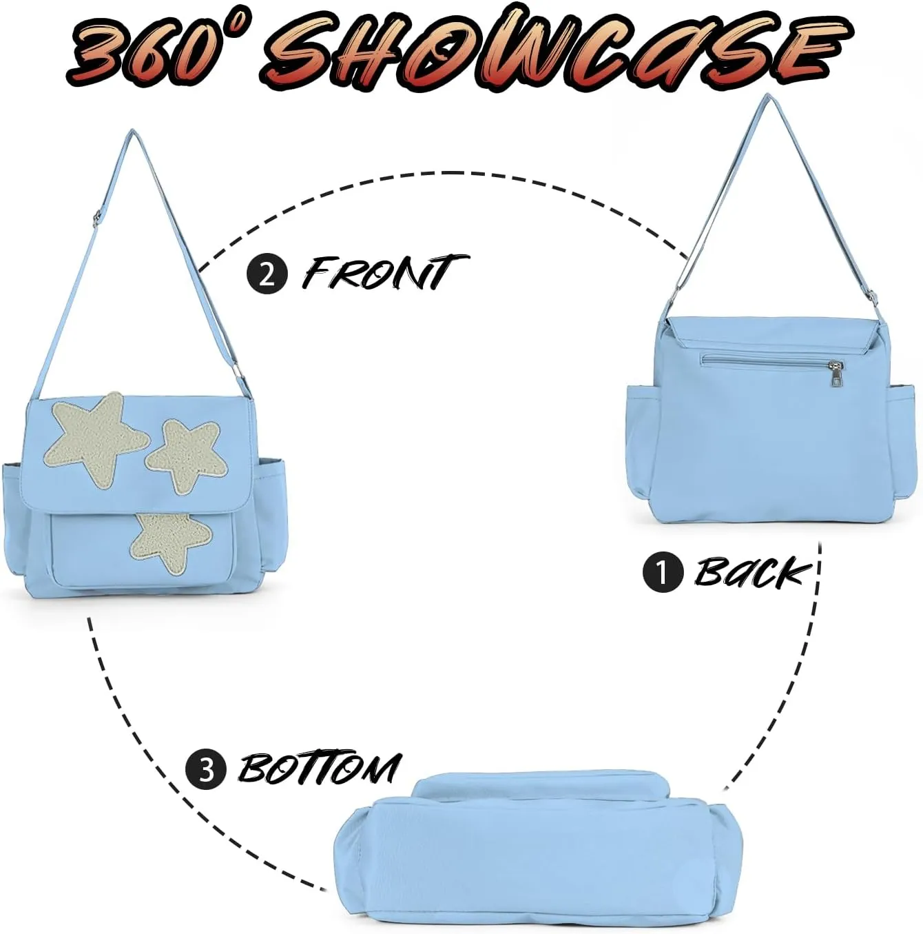 Lanpet Aesthetic Messenger Bag, Y2K Star Canvas Shoulder Bag,Cute Tote Bags,Nylon Casual Crossbody Bags for Women,Black