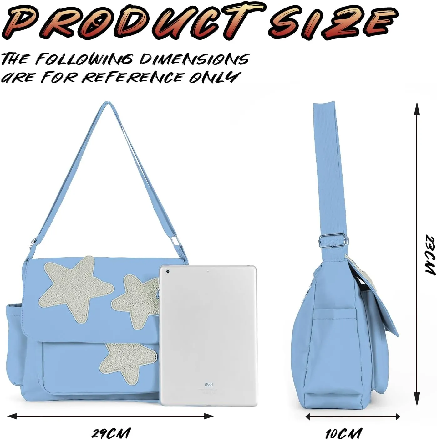 Lanpet Aesthetic Messenger Bag, Y2K Star Canvas Shoulder Bag,Cute Tote Bags,Nylon Casual Crossbody Bags for Women,Black