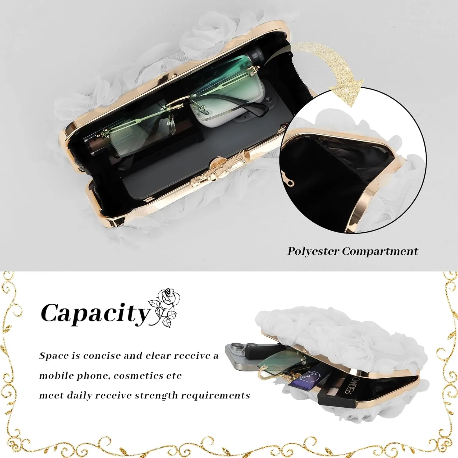 Lanpet Women Clutches Purse Lace Formal Flower Evening Handbag Chain Strap Shoulder Bag