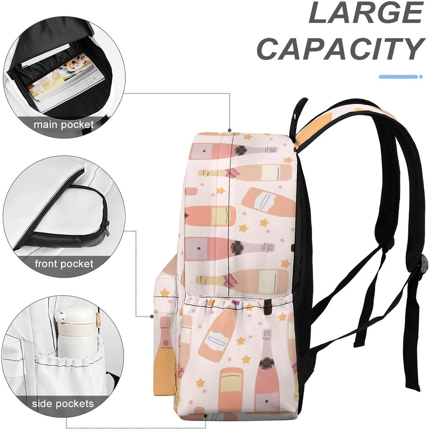 Laptop Backpack for Men Women Wine Bottles Sparkly Travel Work Backpack with Compartment Large Capacity Cute Daypack Business Work Bag