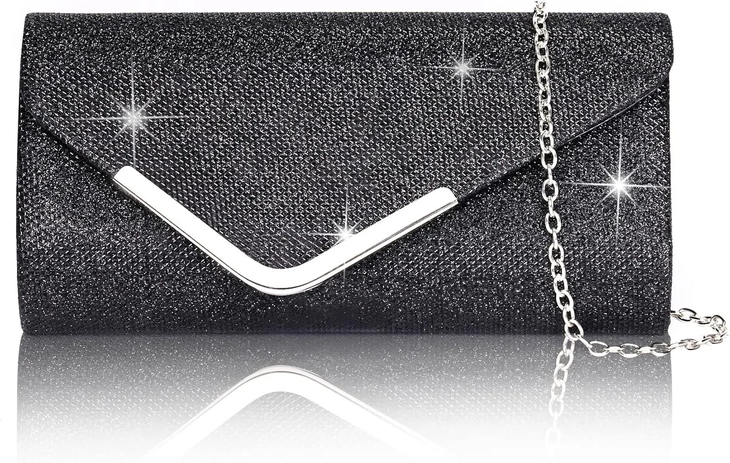 Larcenciel Clutch Purses for Women, Shiny Sequin Envelope Clutch Evening Bag with Chain, Fashion Sparkly Party Prom Purse