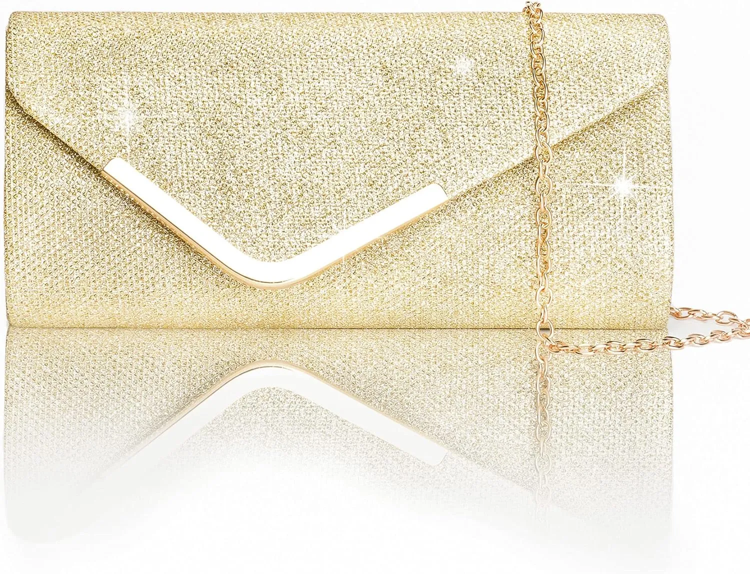 Larcenciel Clutch Purses for Women, Shiny Sequin Envelope Clutch Evening Bag with Chain, Fashion Sparkly Party Prom Purse