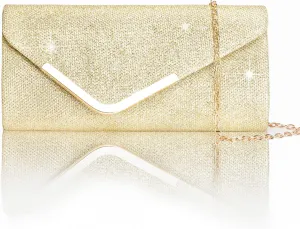 Larcenciel Clutch Purses for Women, Shiny Sequin Envelope Clutch Evening Bag with Chain, Fashion Sparkly Party Prom Purse