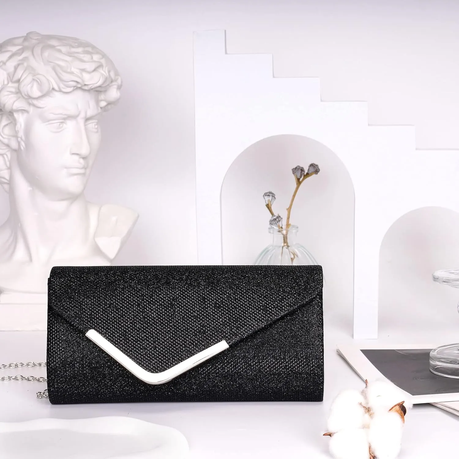 Larcenciel Clutch Purses for Women, Shiny Sequin Envelope Clutch Evening Bag with Chain, Fashion Sparkly Party Prom Purse