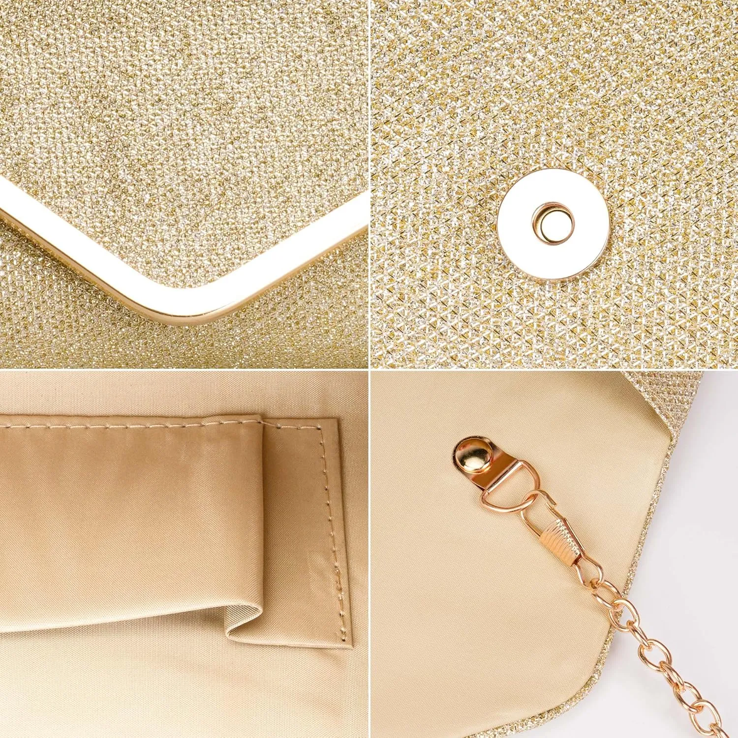 Larcenciel Clutch Purses for Women, Shiny Sequin Envelope Clutch Evening Bag with Chain, Fashion Sparkly Party Prom Purse
