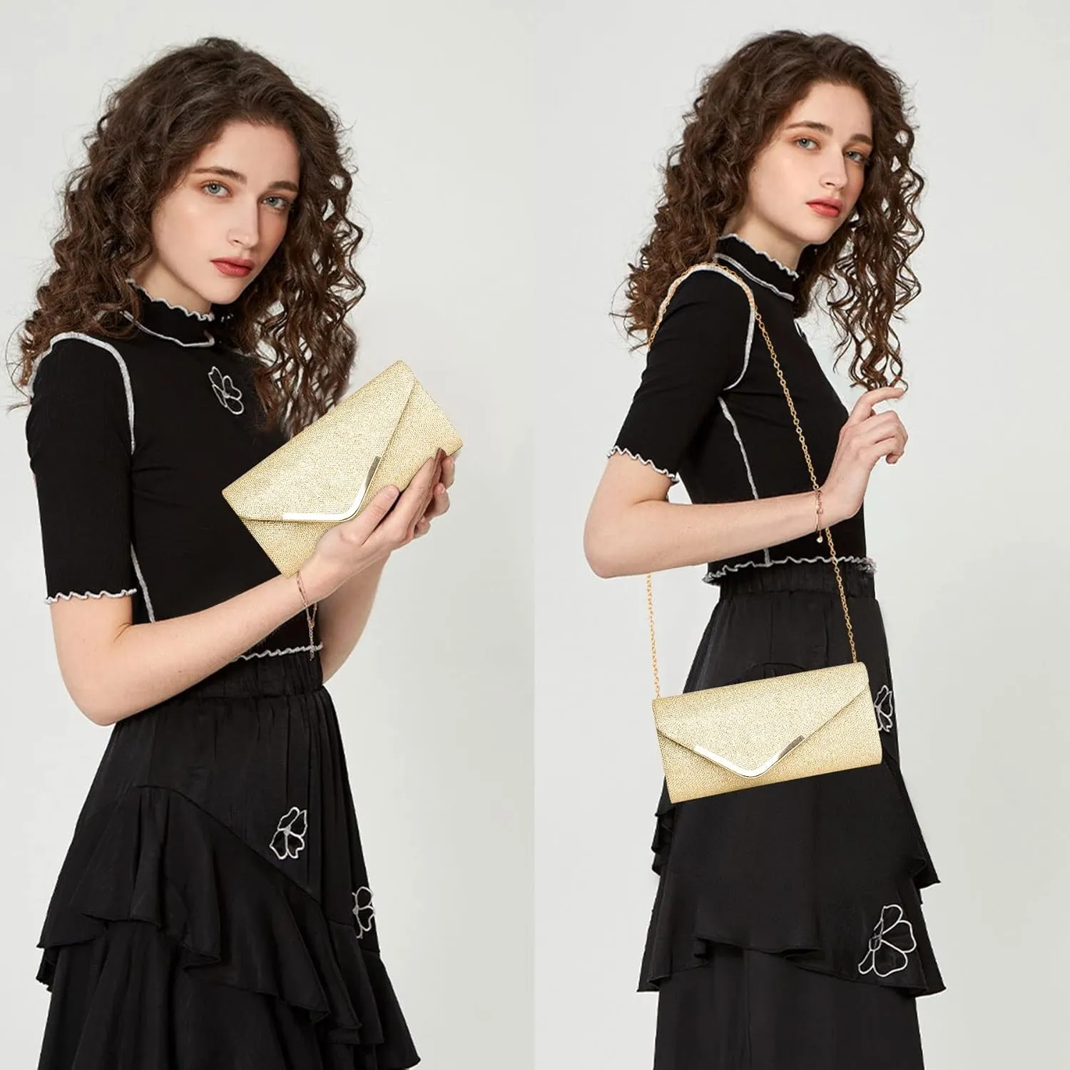 Larcenciel Clutch Purses for Women, Shiny Sequin Envelope Clutch Evening Bag with Chain, Fashion Sparkly Party Prom Purse