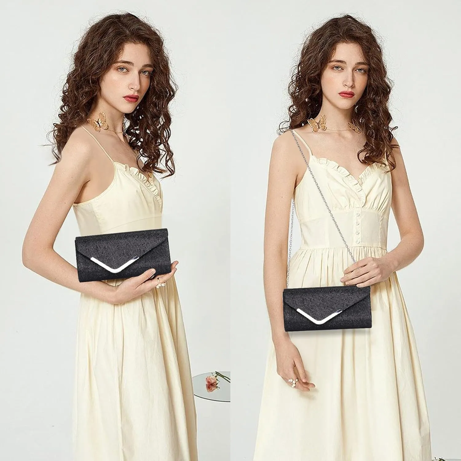 Larcenciel Clutch Purses for Women, Shiny Sequin Envelope Clutch Evening Bag with Chain, Fashion Sparkly Party Prom Purse