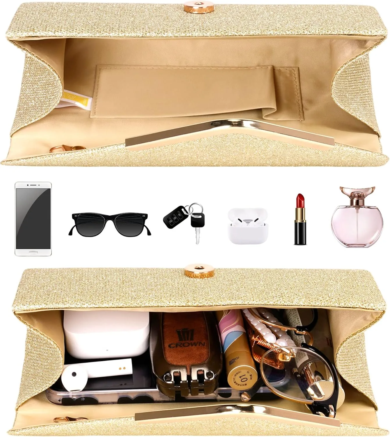 Larcenciel Clutch Purses for Women, Shiny Sequin Envelope Clutch Evening Bag with Chain, Fashion Sparkly Party Prom Purse