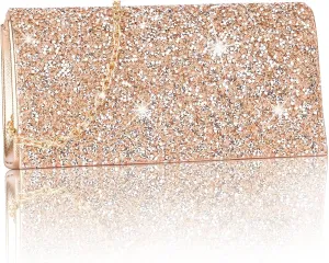 Larcenciel Women's Evening Handbags, Bling Rhinestone Purse w/Chain, Stunning Rose Gold Envelope Clutch Bag, Formal Shoulder Crossbody Bag for Prom, Bachelor Party, Wedding Cocktail Date,7.9x3.9x1.8in