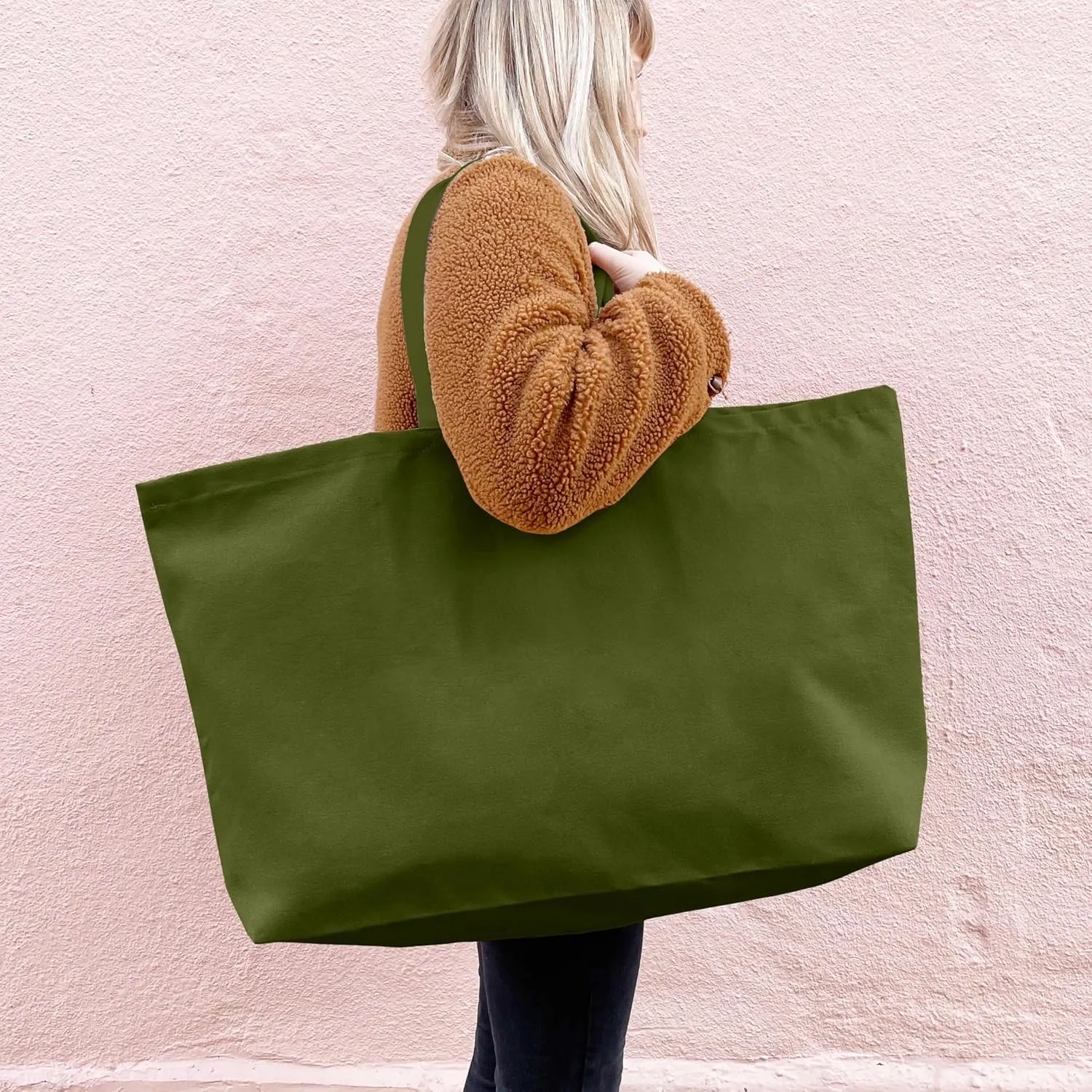 Large Canvas Tote Bag-Extra Big Shopping Beach Totes Bags Reusable Largest Grocery Plain Solid Bag 28"x8"x16"