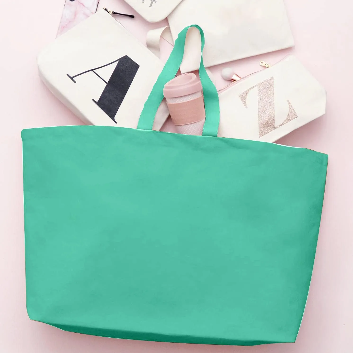 Large Canvas Tote Bag-Extra Big Shopping Beach Totes Bags Reusable Largest Grocery Plain Solid Bag 28"x8"x16"