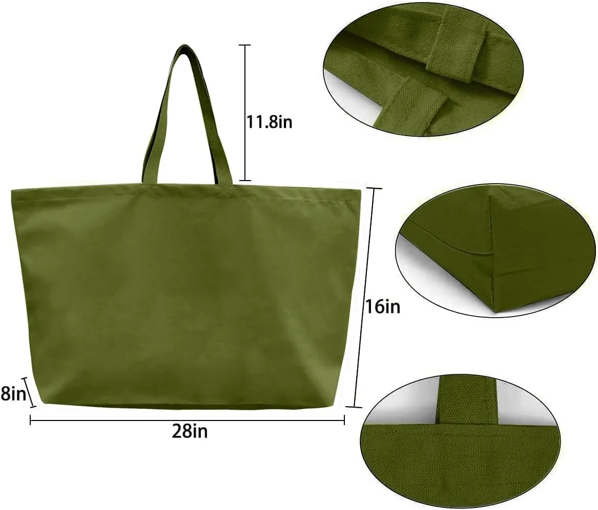 Large Canvas Tote Bag-Extra Big Shopping Beach Totes Bags Reusable Largest Grocery Plain Solid Bag 28"x8"x16"