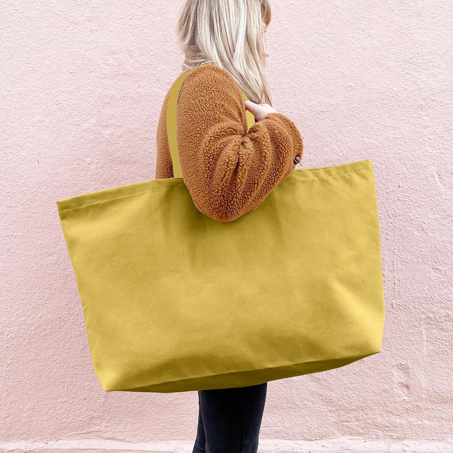 Large Canvas Tote Bag-Extra Big Shopping Beach Totes Bags Reusable Largest Grocery Plain Solid Bag 28"x8"x16"