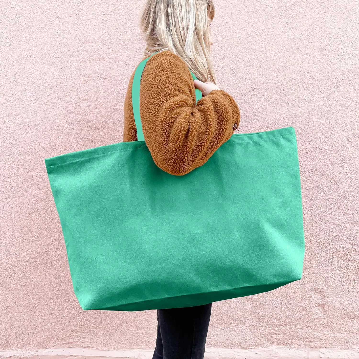 Large Canvas Tote Bag-Extra Big Shopping Beach Totes Bags Reusable Largest Grocery Plain Solid Bag 28"x8"x16"
