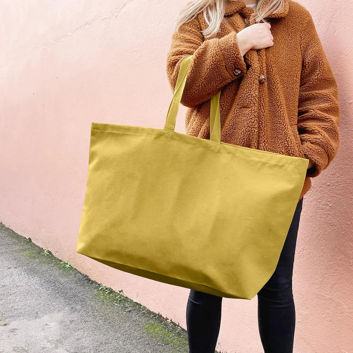Large Canvas Tote Bag-Extra Big Shopping Beach Totes Bags Reusable Largest Grocery Plain Solid Bag 28"x8"x16"
