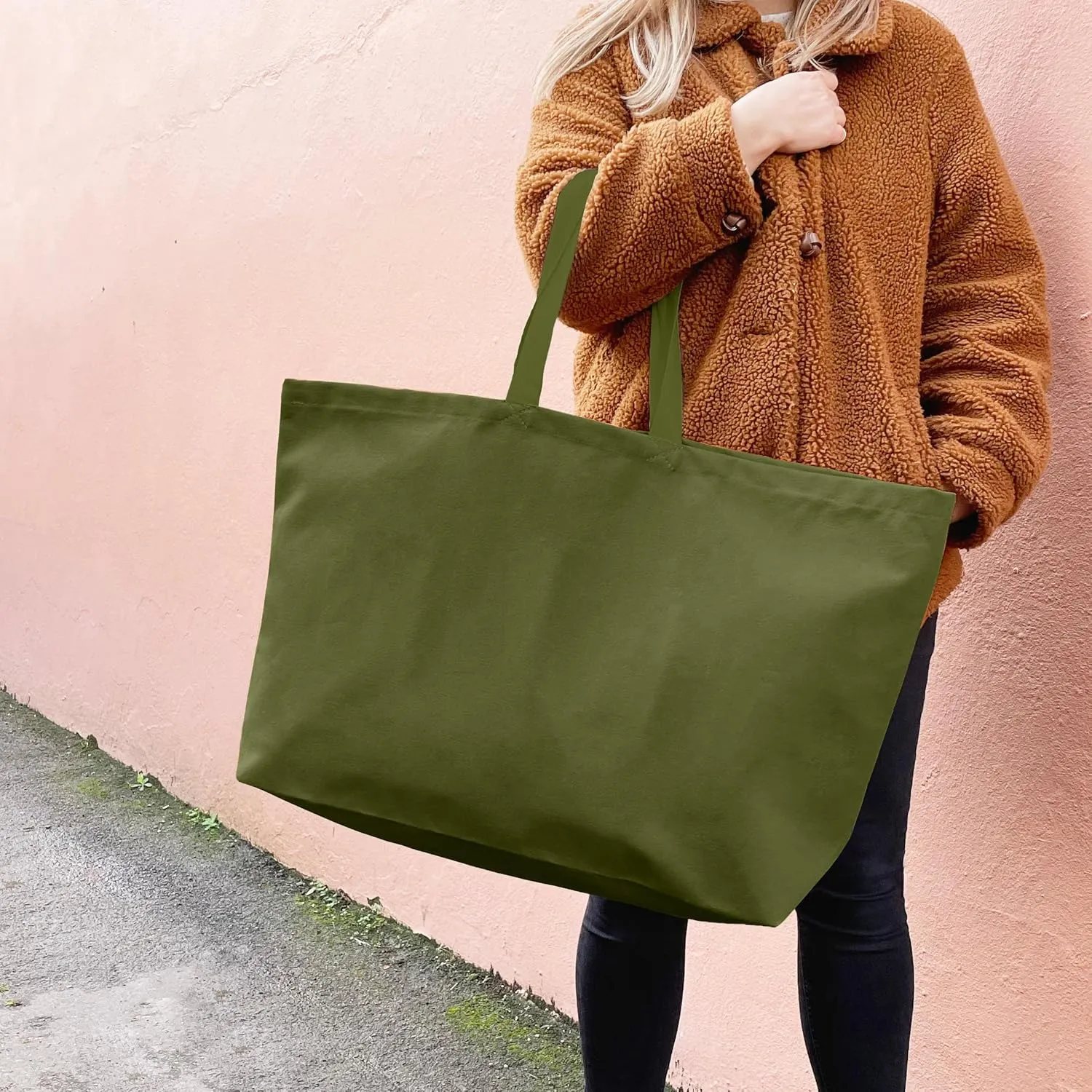 Large Canvas Tote Bag-Extra Big Shopping Beach Totes Bags Reusable Largest Grocery Plain Solid Bag 28"x8"x16"